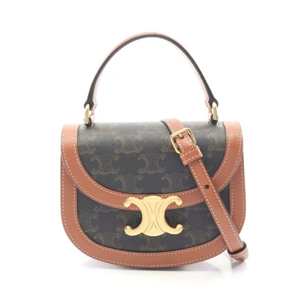 Celine Buzas Claire Triomphe Handbag Canvas Leather Black Brown